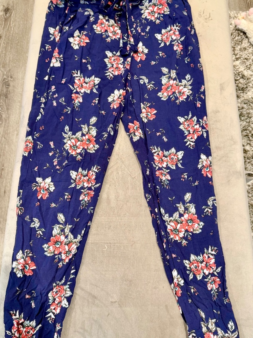 Navy flowered women’s casual pants